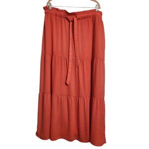 NY&C Coral Lined Drawstring Paperbag-Waist Tiered Maxi Skirt Size XXL